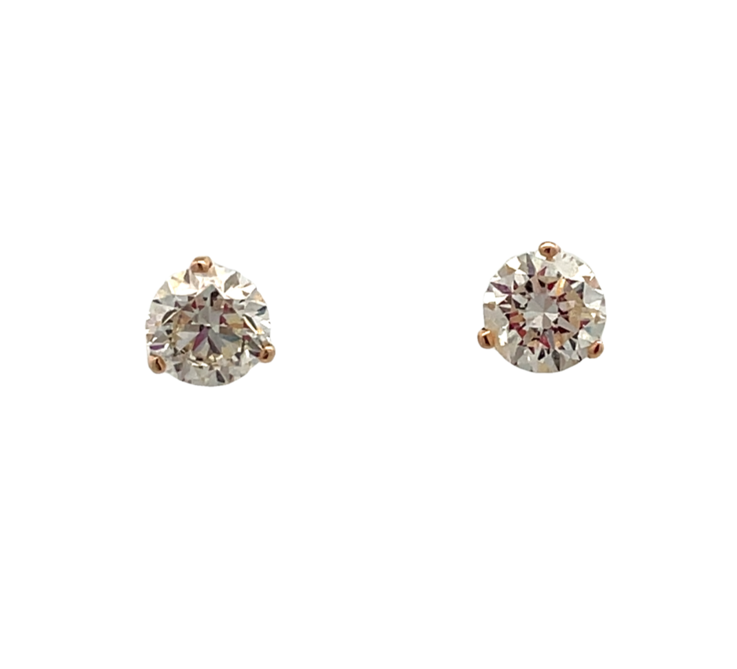 14K YELLOW GOLD STUD DIAMOND EARRINGS WITH 2 = 1.98TW ROUND I-J I2-I3 DIAMONDS