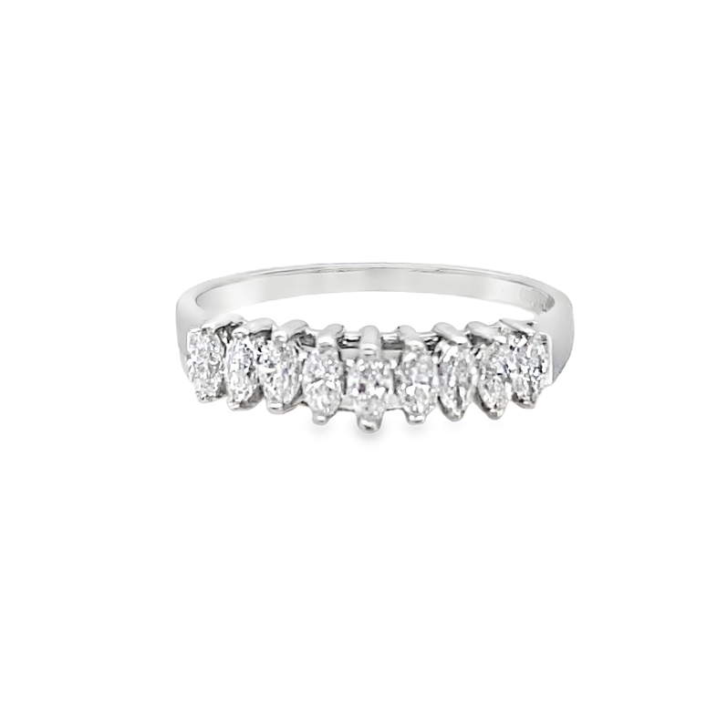14K WHITE GOLD ESTATE RING WITH 9 = 0.45TW MARQUISE H-I SI1-SI2 DIAMONDS  GRAM WEIGHT: 2.39   (ESTATE ITEM:  ALL SALES FINAL  AS IS  NO WARRANTY)