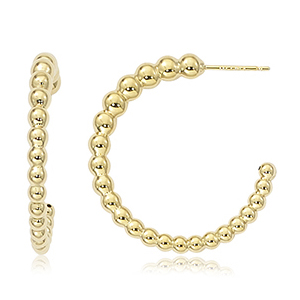 14 KARAT YELLOW GRADUATED BEAD HOOP EARRINGS