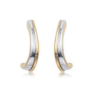 14K YELLOW & WHITE GOLD SMALL RIMMED J HOOP EARRINGS