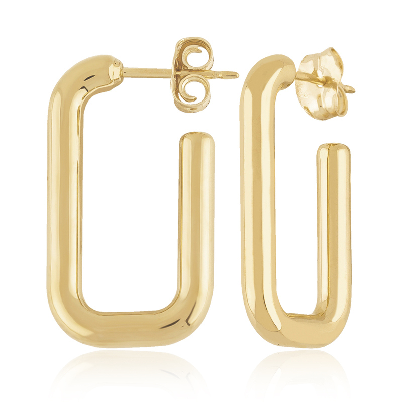14K YELLOW GOLD SMALL ROUNDED RECTANGLE HOOP EARRINGS