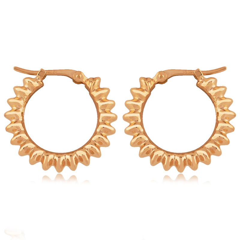 14K YELLOW GOLD MEDIUM RIBBED HOOP EARRINGS