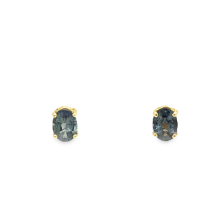 18K YELLOW GOLD STUD EARRINGS WITH 2=0.94TW OVAL NATURAL ALEXANDRITES