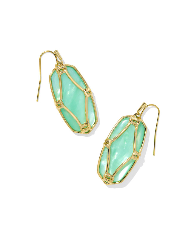 KENDRA SCOTT ELLE LATTICE FRAME DROP EARRINGS GOLD PLATED LIGHT GREEN MOTHER OF PEARL