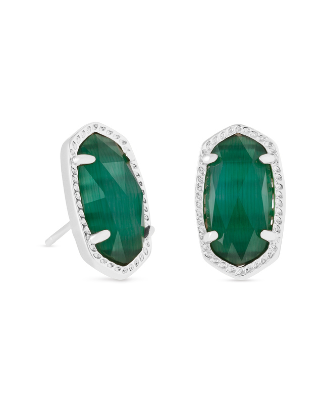 KENDRA SCOTT ELLIE RHODIUM PLATED BRASS FASHION EARRINGS WITH EMERALD CAT'S EYE