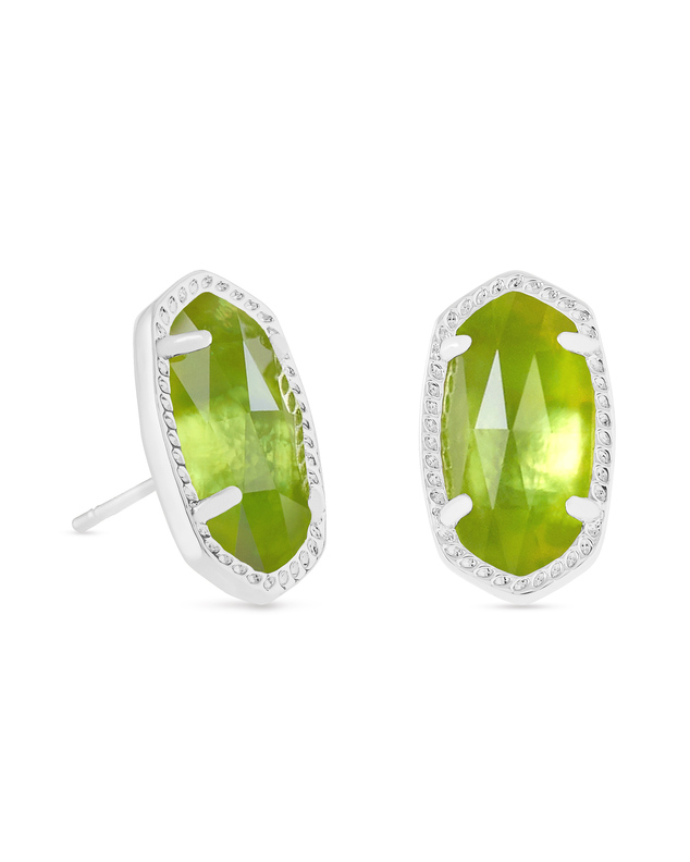 KENDRA SCOTT ELLIE STUD EARRINGS RHODIUM PERIDOT ILLUSION