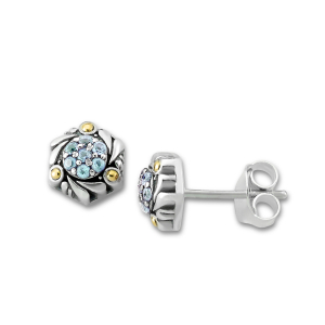 SAMUEL B STERLING SILVER AND 18K YELLOW GOLD PAVE BIRTHSTONE STUD WITH BLUE TOPAZ