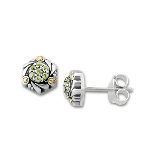 SAMUEL B STERLING SILVER AND 18K YELLOW GOLD PAVE BIRTHSTONE STUD WITH PERIDOT