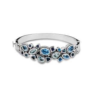 SAMUEL B STERLING SILVER BLUE MULTI GEMSTONE SERENDIPITY HINGED BANGLE