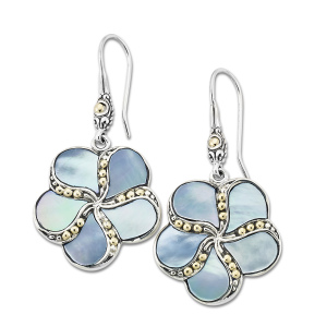 SAMUEL B STERLING SILVER / 18K YELLOW GOLD BLUE MOTHER OF PEARL SUMBA FLOWER EARRINGS