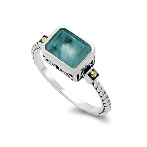 SAMUEL B STERLING SILVER & 18 KARAT YELLOW GOLD SIZE 7 BIRTHSTONE RING WITH AQUAMARINE