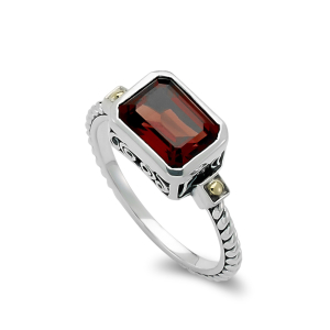 SAMUEL B STERLING SILVER & 18 KARAT YELLOW GOLD SIZE 7 BIRTHSTONE RING WITH GARNET