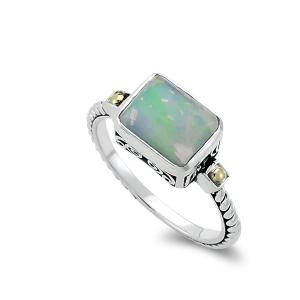 SAMUEL B STERLING SILVER & 18 KARAT YELLOW GOLD SIZE 7 BIRTHSTONE RING WITH OPAL