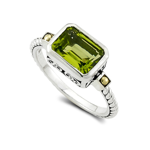 SAMUEL B STERLING SILVER & 18 KARAT YELLOW GOLD SIZE 7 BIRTHSTONE RING WITH PERIDOT