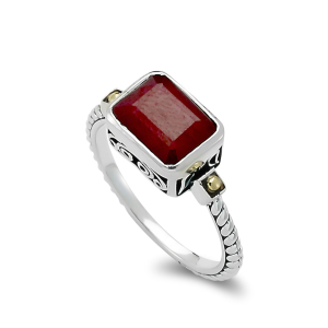 SAMUEL B STERLING SILVER & 18 KARAT YELLOW GOLD SIZE 7 BIRTHSTONE RING WITH RUBY