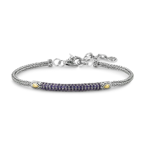 SAMUEL B STERLING SILVER & 18KARAT YELLOW GOLD PAVE BIRTHSTONE BRACELET WITH AMETHYST