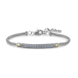 SAMUEL B STERLING SILVER & 18 KARAT YELLOW GOLD PAVE BIRTHSTONE BRACELET WITH AQUAMARINE