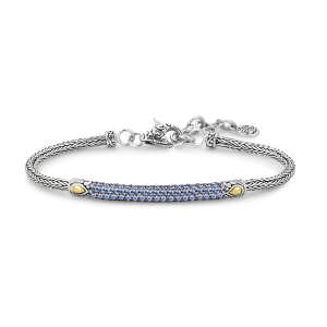 SAMUEL B STERLING SILVER & 18 KARAT YELLOW GOLD PAVE BIRTHSTONE BRACELET WITH BLUE SAPPHIRE