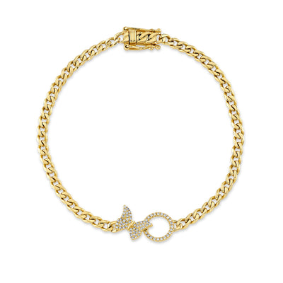SHY CREATION 14K YELLOW GOLD BUTTERFLY CIRCLE DIAMOND LINK  BRACELET WITH 69=0.17TW SINGLE CUT I I1 DIAMONDS