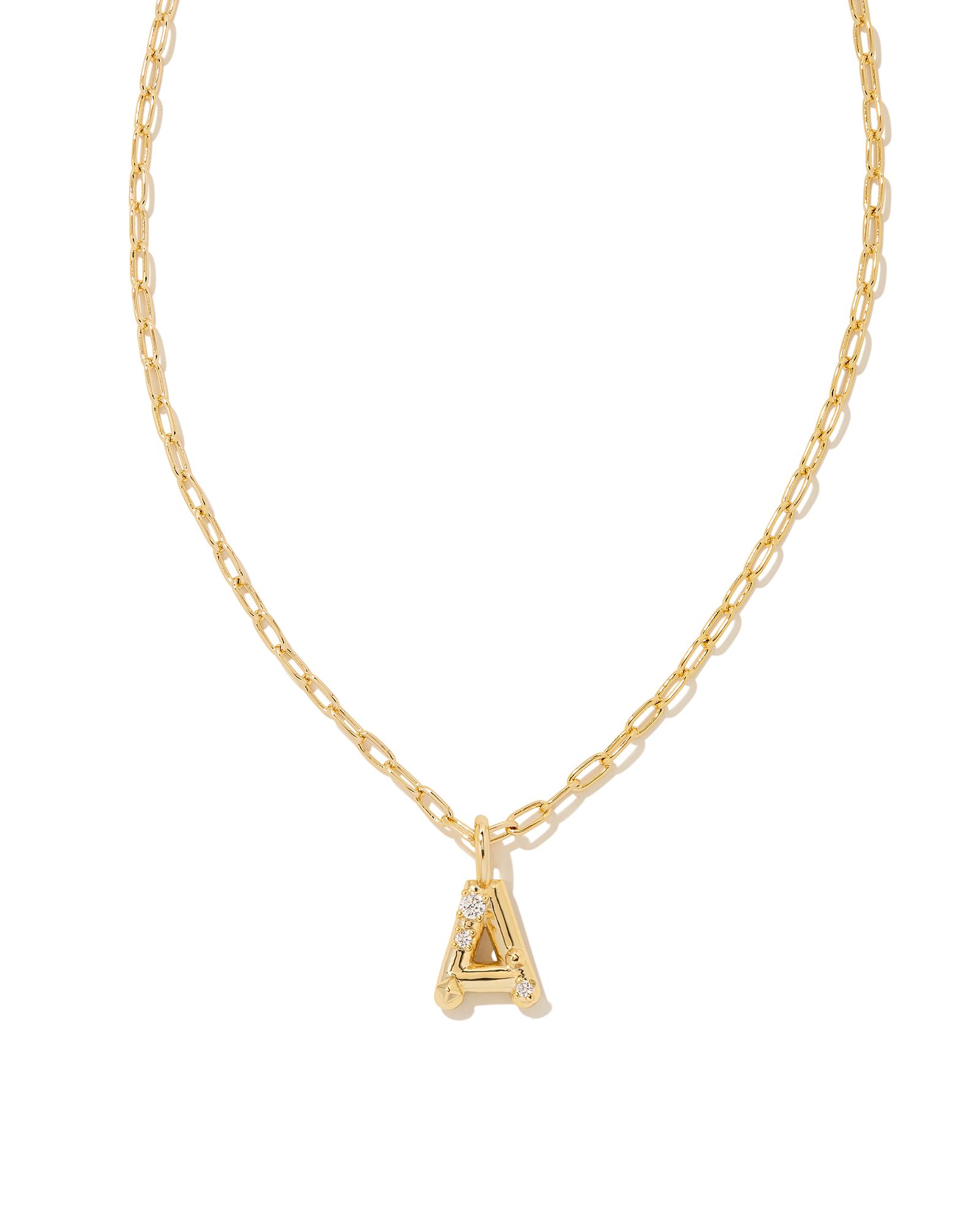 KENDRA SCOTT CRYSTAL LETTER COLLECTION 14K YELLOW GOLD PLATED BRASS LETTER A FASHION PENDANT 16