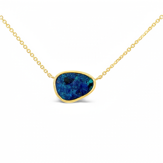 14K YELLOW GOLD BEZEL NECKLACE WITH ONE FREEFORM BOULDER OPAL 18