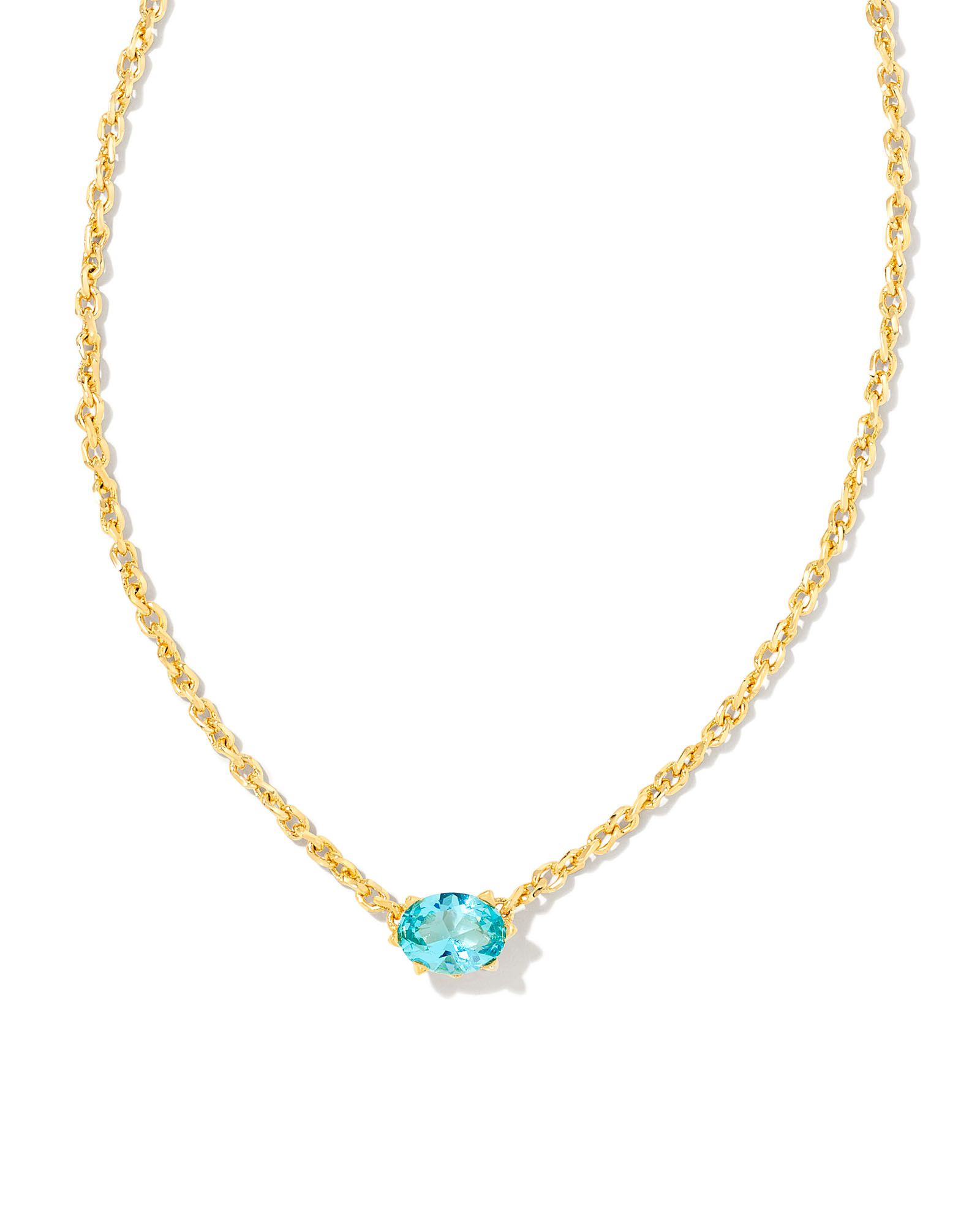 KENDRA SCOTT CAILIN CRYSTAL PENDANT NECKLACE GOLD AQUA CRYSTAL