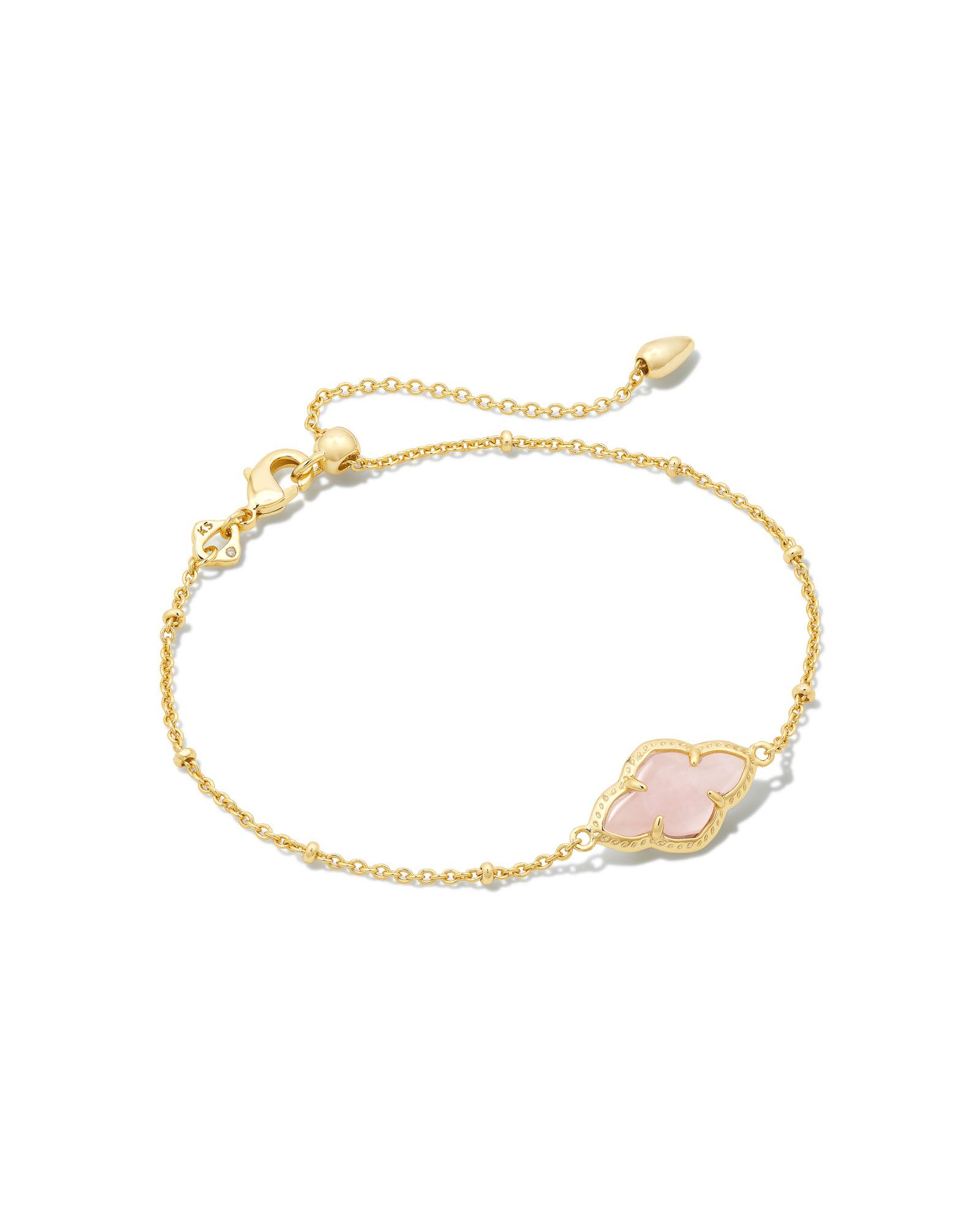 KENDRA SCOTT GOLD PLATED ABBIE SATELLITE CHAIN BRACELET WITH ROSE QUARTZ
