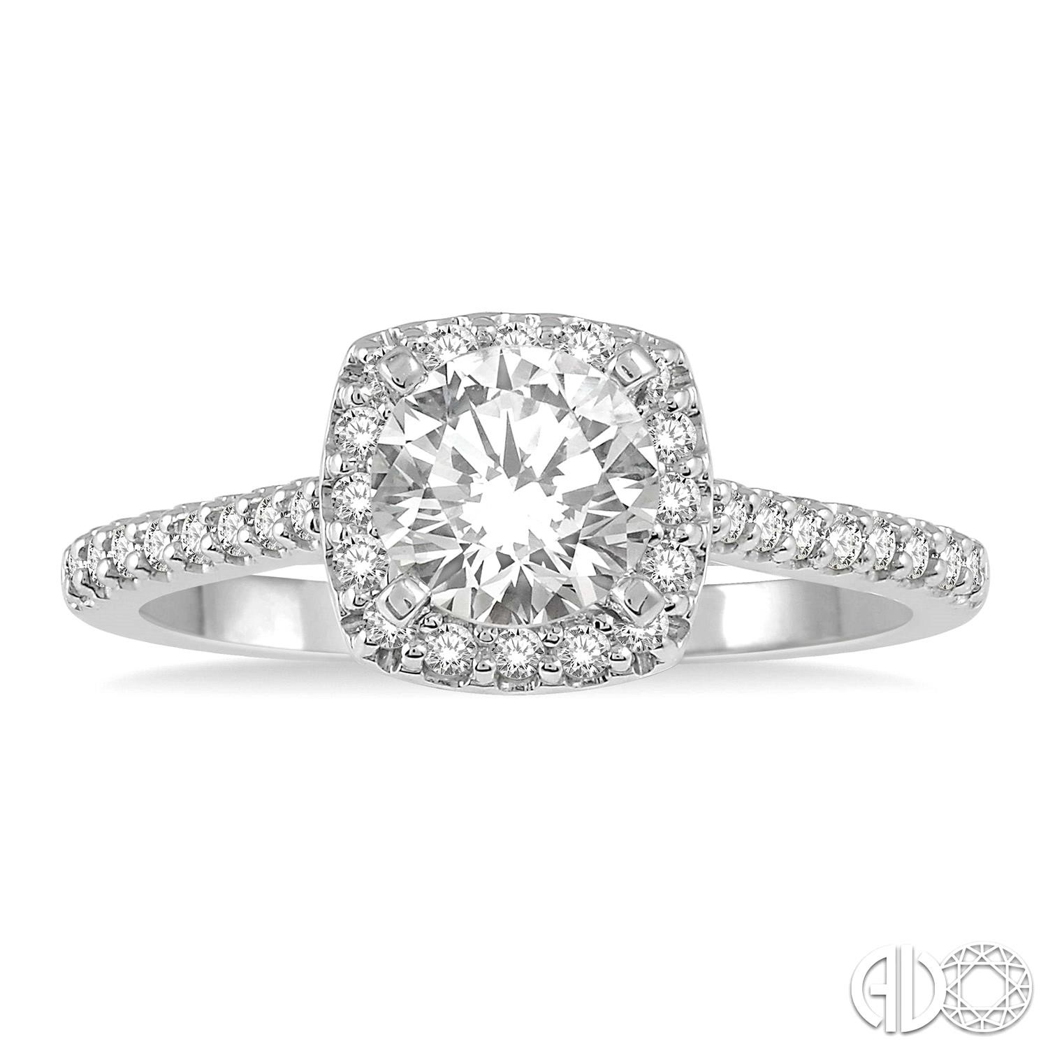 14K WHITE GOLD HALO ENGAGEMENT RING SIZE 6.5 WITH ONE 0.25CT ROUND DIAMOND AND 30=0.15TW ROUND H-I SI3-I1 DIAMONDS
