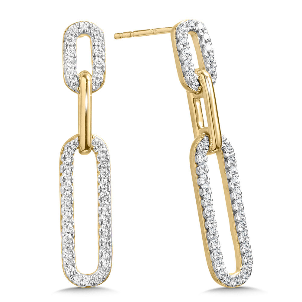 14K YELLOW GOLD DANGLE DIAMOND EARRINGS WITH 84=0.25TW SINGLE CUT H-I I1 DIAMONDS   (2.29 GRAMS)