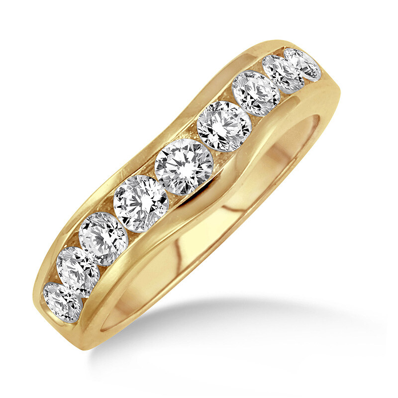 14K YELLOW GOLD CHANNEL SET DIAMOND WEDDING BAND SIZE 6.75 WITH 9=1.00TW ROUND H-I SI2-SI3 DIAMONDS   (3.81 GRAMS)