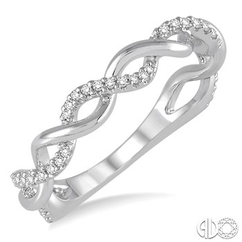 10 KARAT WHITE GOLD TWIST DIAMOND RING WITH 45=0.15TW SINGLE CUT I-J COLOR I1-I2 CLARITY DIAMONDS   (2.79 GRAMS)