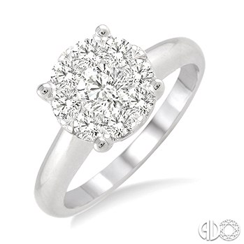 14K WHITE GOLD LOVEBRIGHT ENGAGEMENT RING SIZE 7 WITH 9=1.00TW ROUND F-G SI1-SI2 DIAMONDS   (4.00 GRAMS)