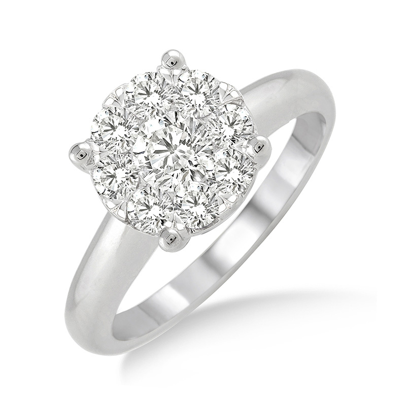 14K White Gold Cluster Engagement Ring