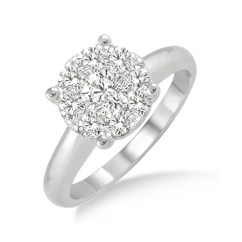Lovebright 14K White Gold Round Cluster Engagement Ring