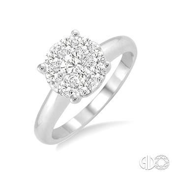 14 KARAT WHITE GOLD LOVEBRIGHT ENGAGEMENT RING SIZE 6.5 WITH 9=0.25TW ROUND H-I COLOR SI3-I1 CLARITY DIAMONDS