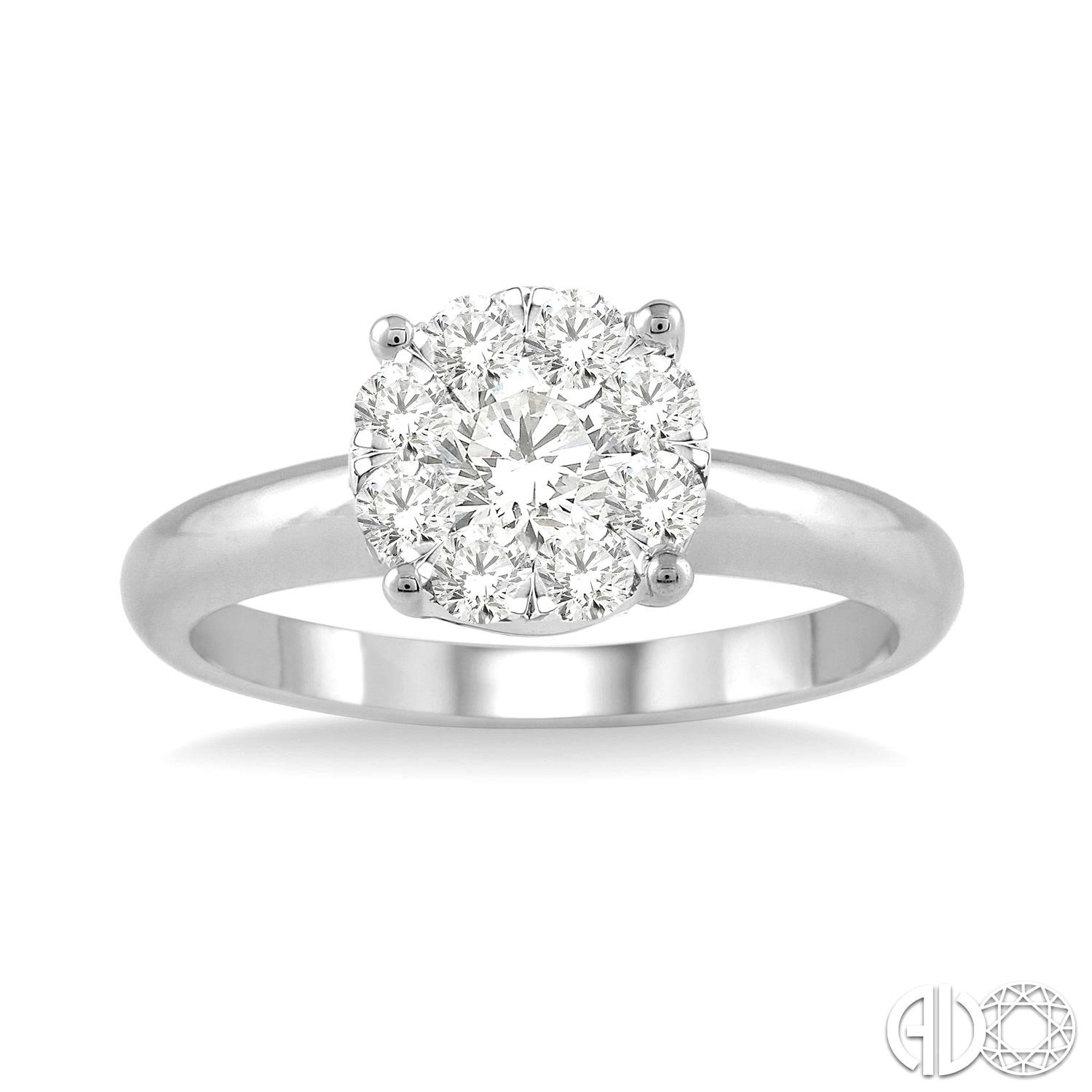 14K WHITE GOLD LOVEBRIGHT ENGAGEMENT RING SIZE 6.5 WITH 9=0.12TW ROUND G-H SI2-SI3 DIAMONDS