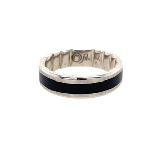 10K WHITE GOLD SATIN FINISH BLACK CERAMIC INLAY CENTER 5.5MM MFIT WEDDING BAND SIZE 8 (5.26 GRAMS)