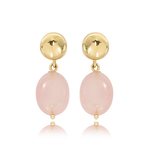 14K YELLOW GOLD DROP EARRINGS WITH 2=12.00X9.00MM OVAL ROSE QUARTZS