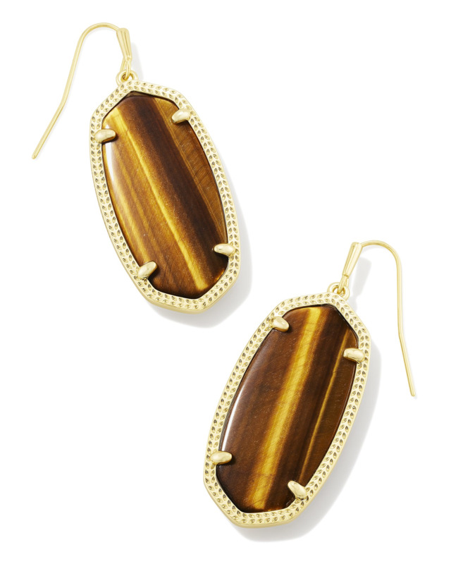 KENDRA SCOTT ELLE COLLECTION 14K YELLOW GOLD PLATED BRASS FASHION EARRINGS WITH BROWN TIGER'S EYE