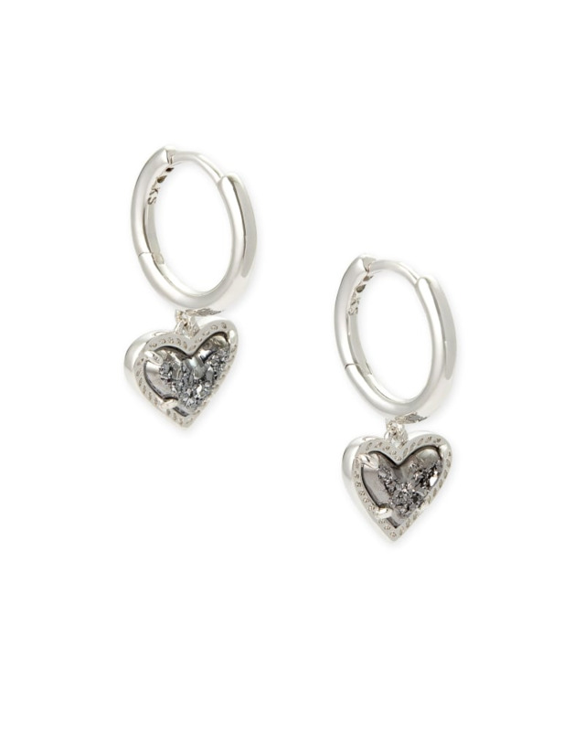 KENDRA SCOTT ARI HEART COLLECTION RHODIUM PLATED BRASS FASHION DANGLE EARRINGS WITH PLATINUM DRUSY