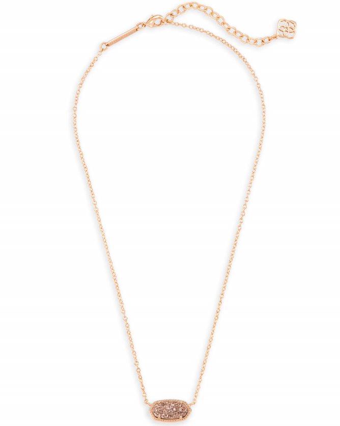 KENDRA SCOTT ELISA COLLECTION 14 KARAT ROSE PLATED BRASS FASHION PENDANT WITH ROSE GOLD DRUSY 17