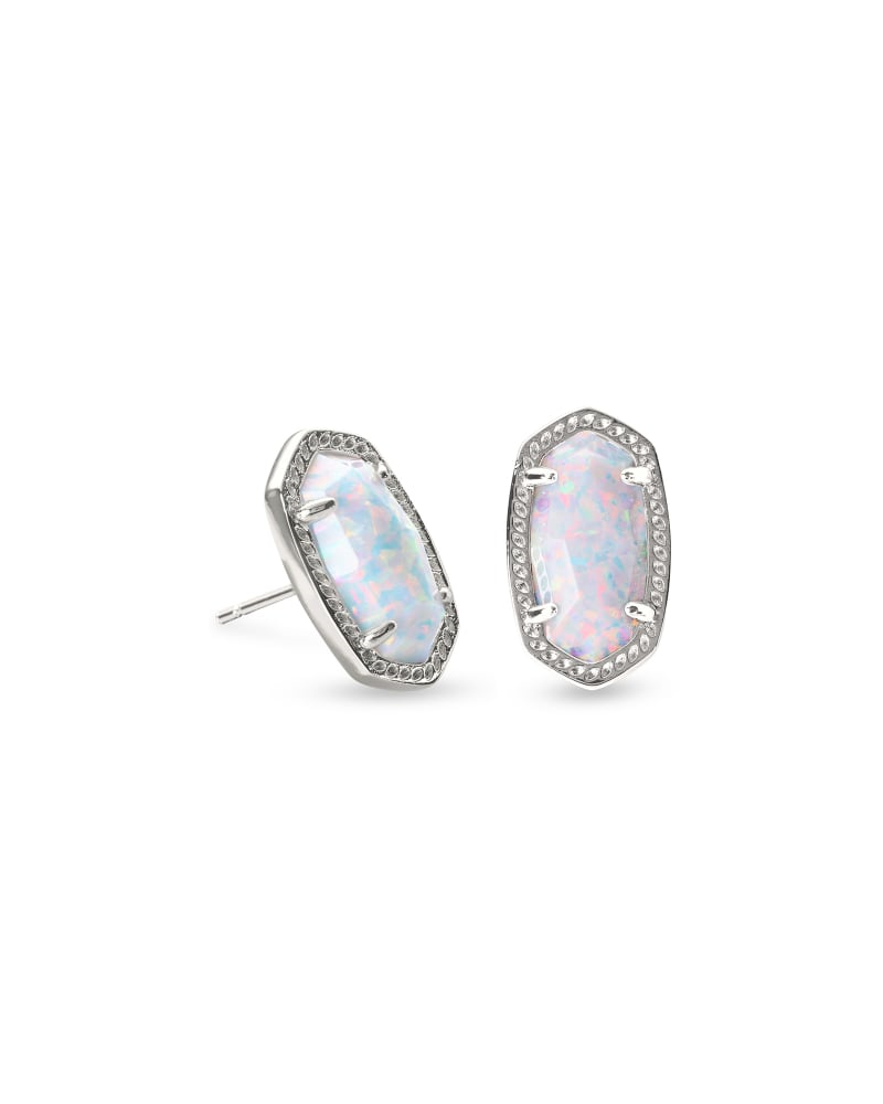 KENDRA SCOTT ELLIE COLLECTION RHODIUM PLATED BRASS FASHION EARRINGS WITH WHITE KYOCERA OPAL STUD