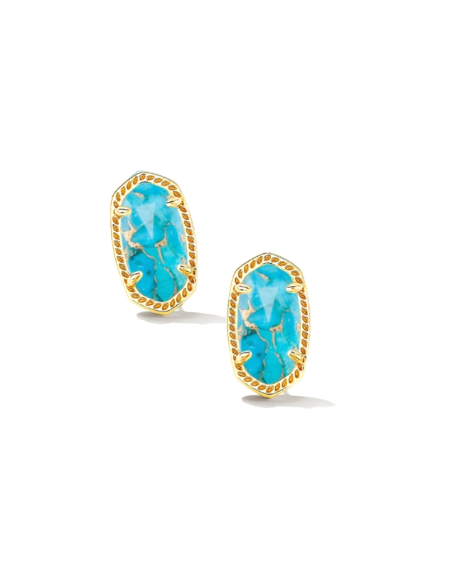 KENDRA SCOTT ELLIE COLLECTION 14K YELLOW GOLD PLATED BRASS FASHION STUD EARRINGS WITH BRONZE VEINED TURQUOISE