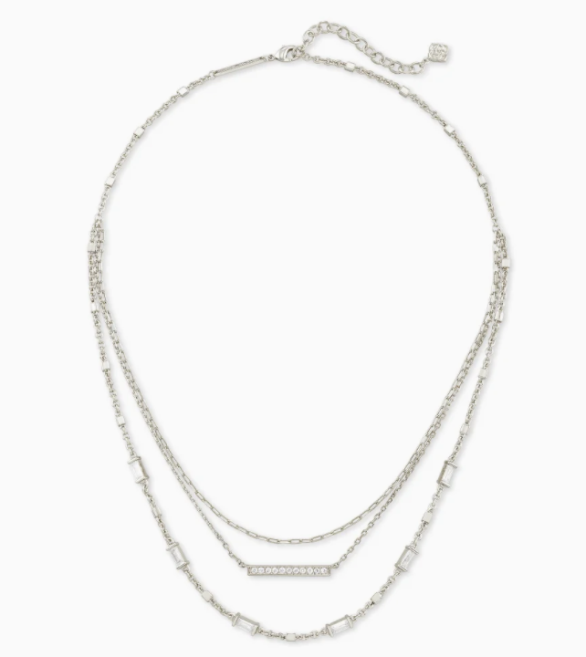 KENDRA SCOTT ADDISON COLLECTION RHODIUM PLATED BRASS TRIPLE STRAND FASHION NECKLACE