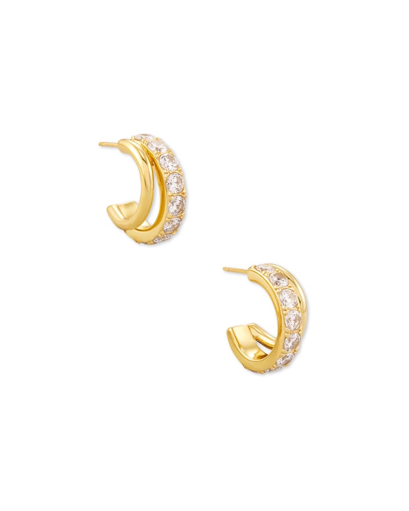 KENDRA SCOTT LIVY GOLD PLATED HUGGIE EARRINGS IN WHITE CRYSTAL
