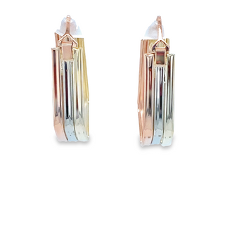 14K WHITE  YELLOW & ROSE TRI TONE GEOMETRIC HOOP EARRINGS GRAM WEIGHT:  2.99 (ESTATE ITEM:  ALL SALES FINAL  AS IS  NO WARRANTY)