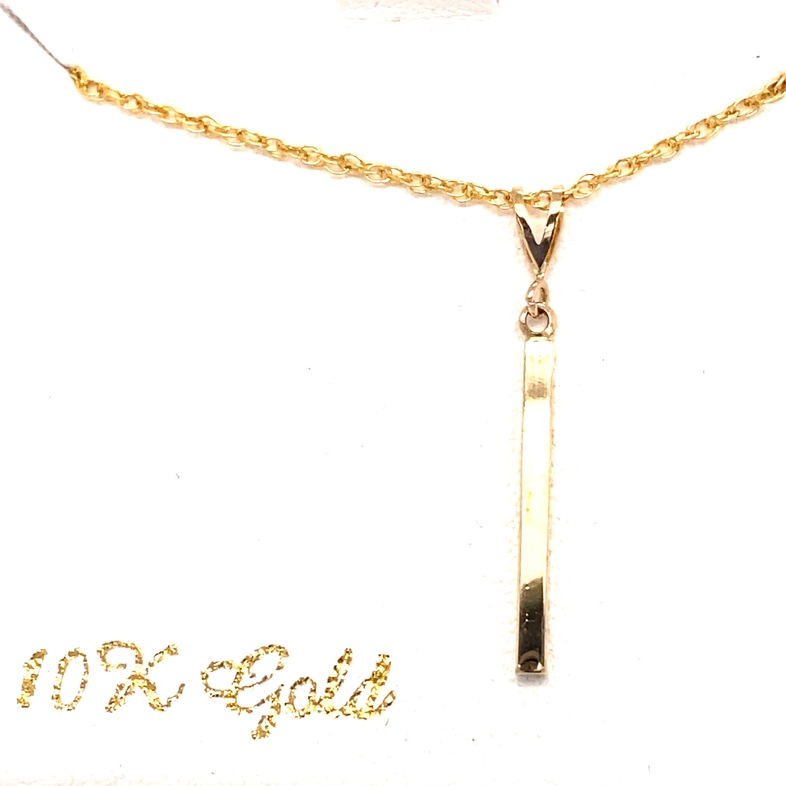 10K YELLOW GOLD VERTICAL BAR GOLD PENDANT ON GOLD FILLED CHAIN