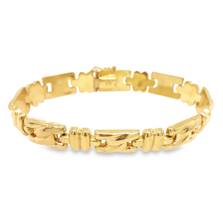 14K YELLOW GOLD FANCY LINK BRACELET WITH BOX CLASP GRAM WEIGHT: 16.35 (ESTATE ITEM:  ALL SALES FINAL  AS IS  NO WARRANTY)