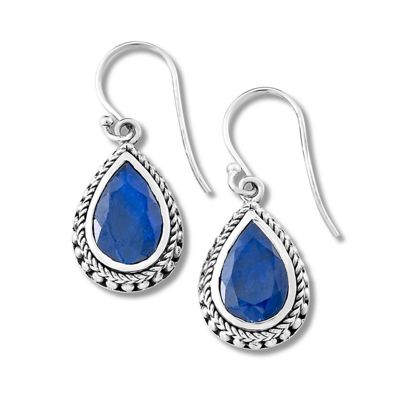 SAMUEL B COLLECTION SEMPU STERLING SILVER BEADED DROP EARRINGS WITH BLUE SAPPHIRES
