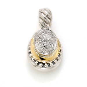 SAMUEL B ESSENCE STERLING SILVER & 18K YELLOW GOLD BEADED PENDANT WITH 7=0.04TW SINGLE CUT DIAMONDS